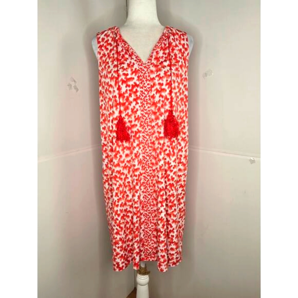 Michael Kors Euc Shift Ruby Red Dress Tassels Str… - image 1